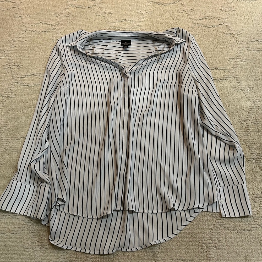 Worthington Black and White Striped Button Down Shirt